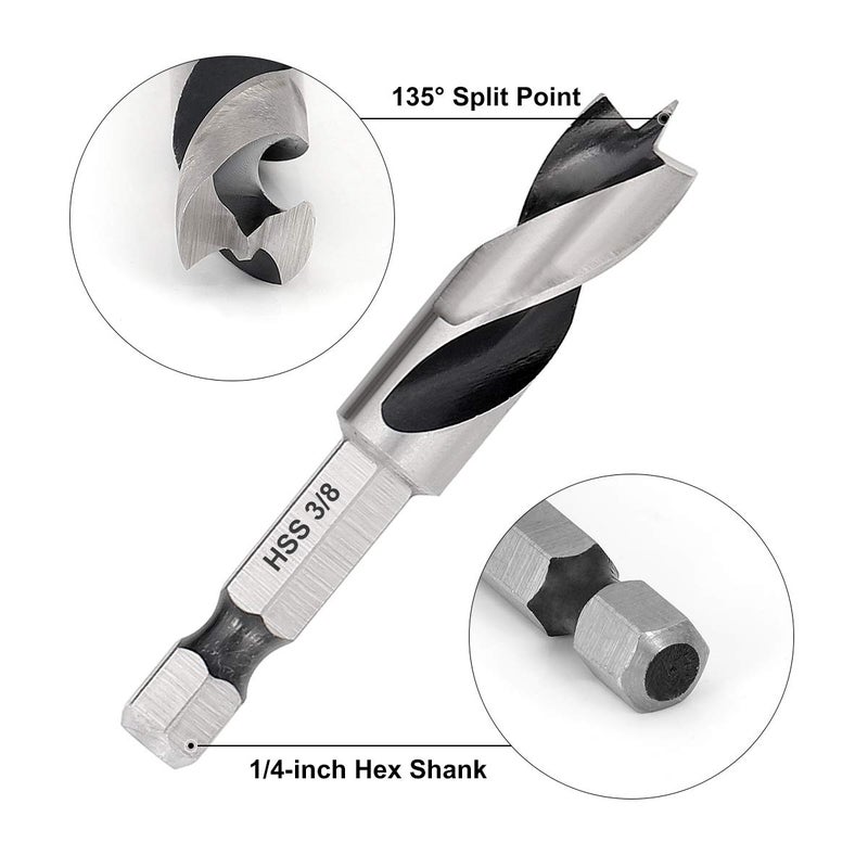 COMOWARE Brad Point Stubby Drill Bit Set for Wood, Short Length Drill Bit Set 6pcs HSS 4241 Steel with 1/4-Inch Quick Change Hex Shank - Image 4